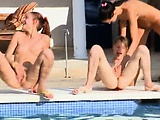 Six naked coeds by the pool from Russia