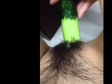 Horney Chinese student shape cucumber as cock and fuck herse