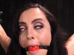 Bondage subject drooling while toyed by her bdsm maledom