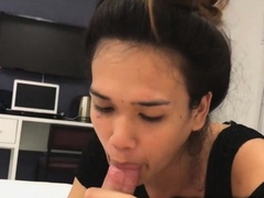 Ladyboy Gets Mouthful of Cum!