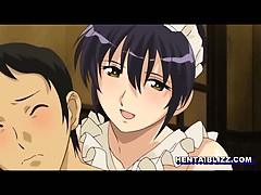 Japanese maid hentai virgin sucking dick and poking from beh